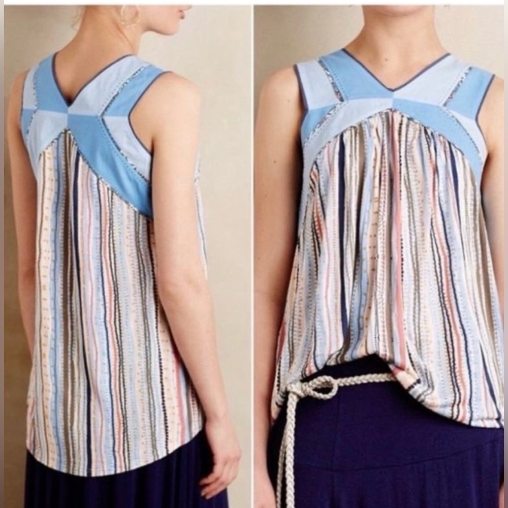 One September- Anthropologie Light Blue Striped Sleeveless Women's Top